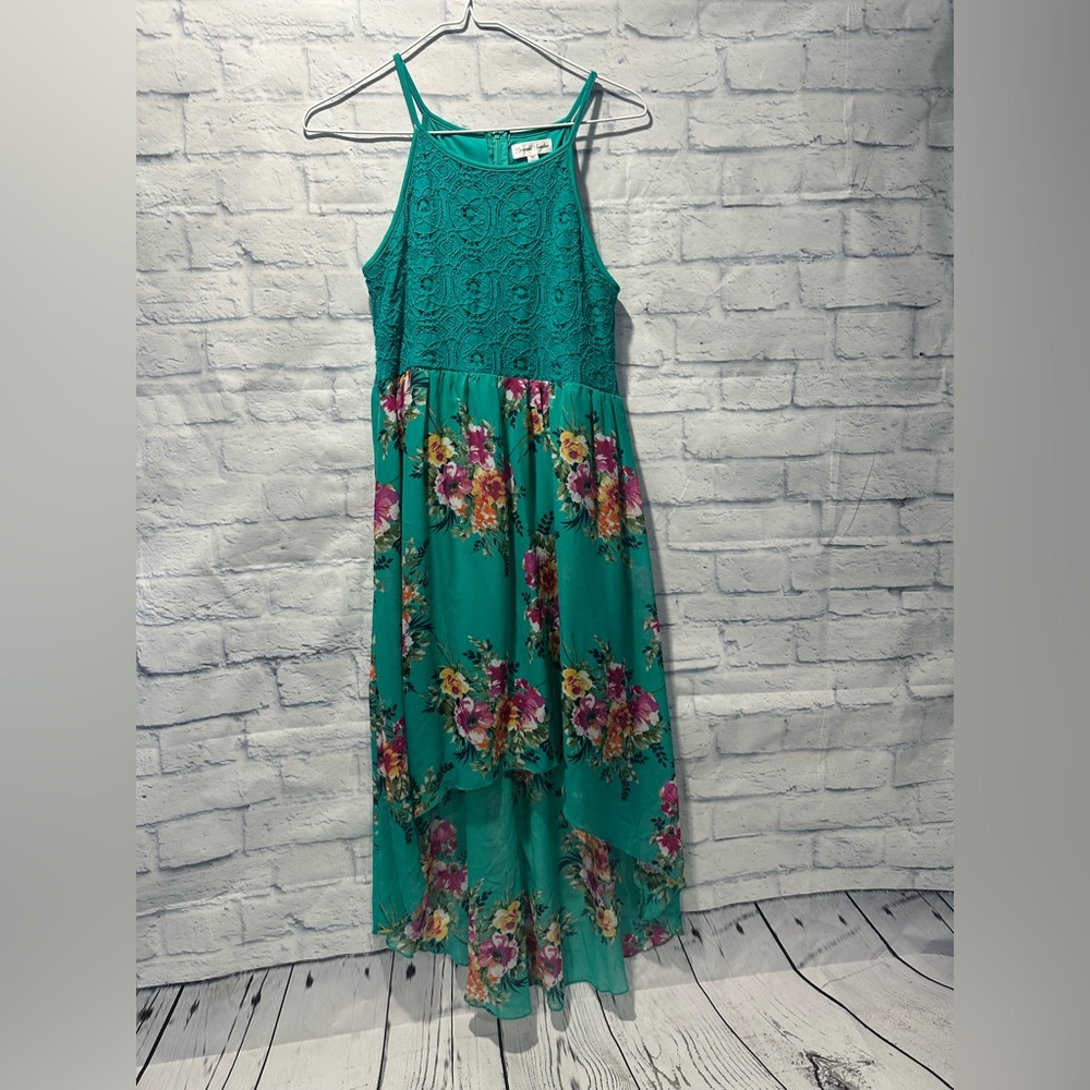 Floral Teal Girls Plus High/Low dress